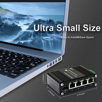 Mini Industrial 4-Port PoE Ethernet Switch 10/100/1000Mbps 802.3at Compliant 30W per Port Switch with 12~48VDC Input and Voltage Booster