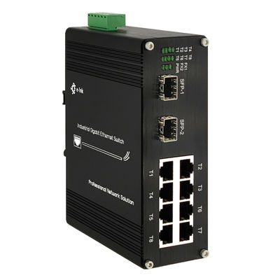 Hardened Industrial Ethernet Switch 8 Port SFP Gigabit 2 Fiber Port Compliant with IEEE8023at DIN Rail Mount