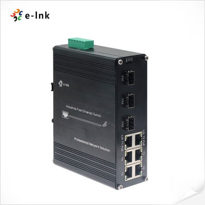 Endüstriyel DIN-Rail Montajı 6 port 10/100Base-TX + 3 port 100Base-FX Sertleştirilmiş PoE anahtarı